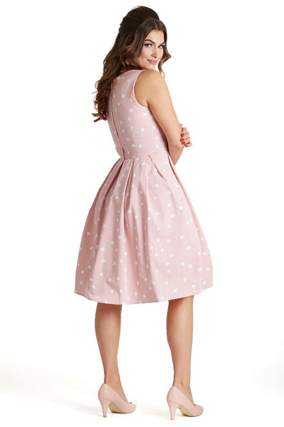 Annie Retro Polka Dot Dress In Pale Pink/White