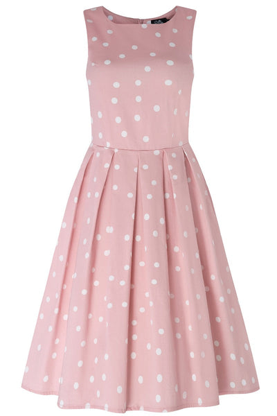 Annie Retro Polka Dot Dress In Pale Pink/White