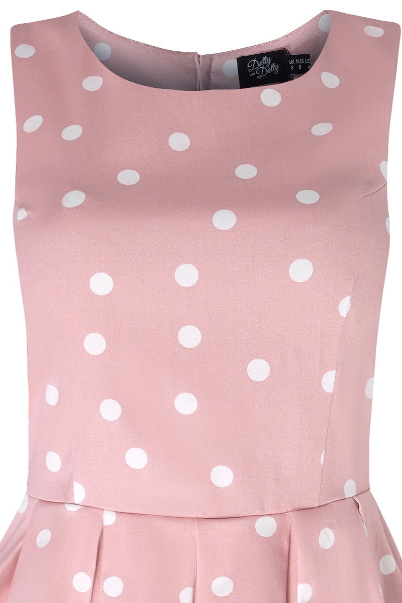 Annie Retro Polka Dot Dress In Pale Pink/White