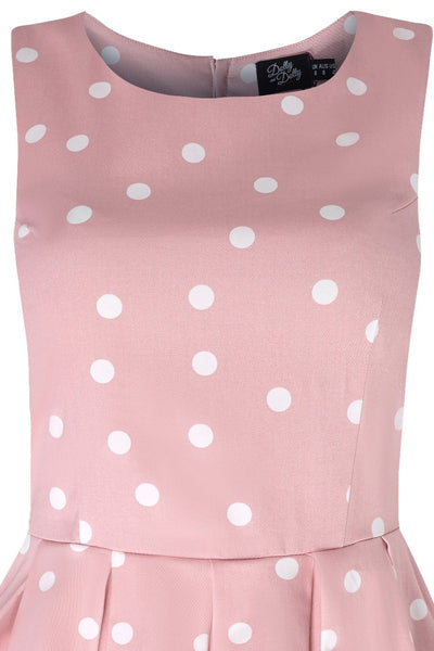 Annie Retro Polka Dot Dress In Pale Pink/White