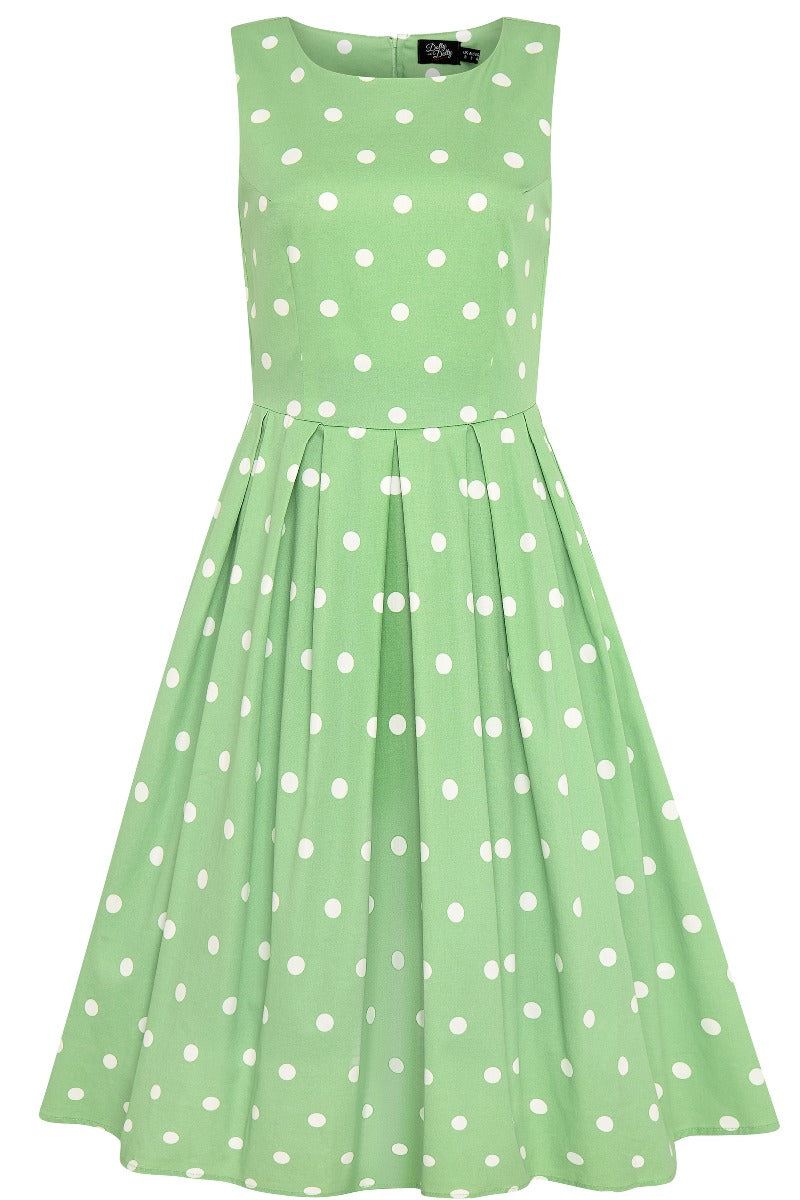 Annie Retro Polka Dot Dress In Pale Light Green/White