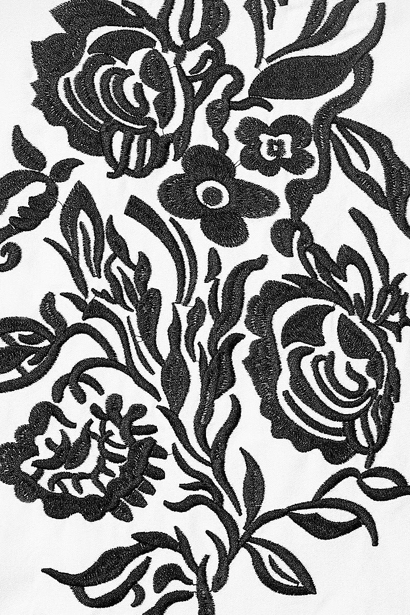 Embroidered Roses Swing Dress in Black-White