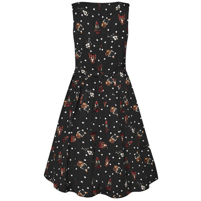 Annie Vintage Inspired Puppy Print Dress in Black