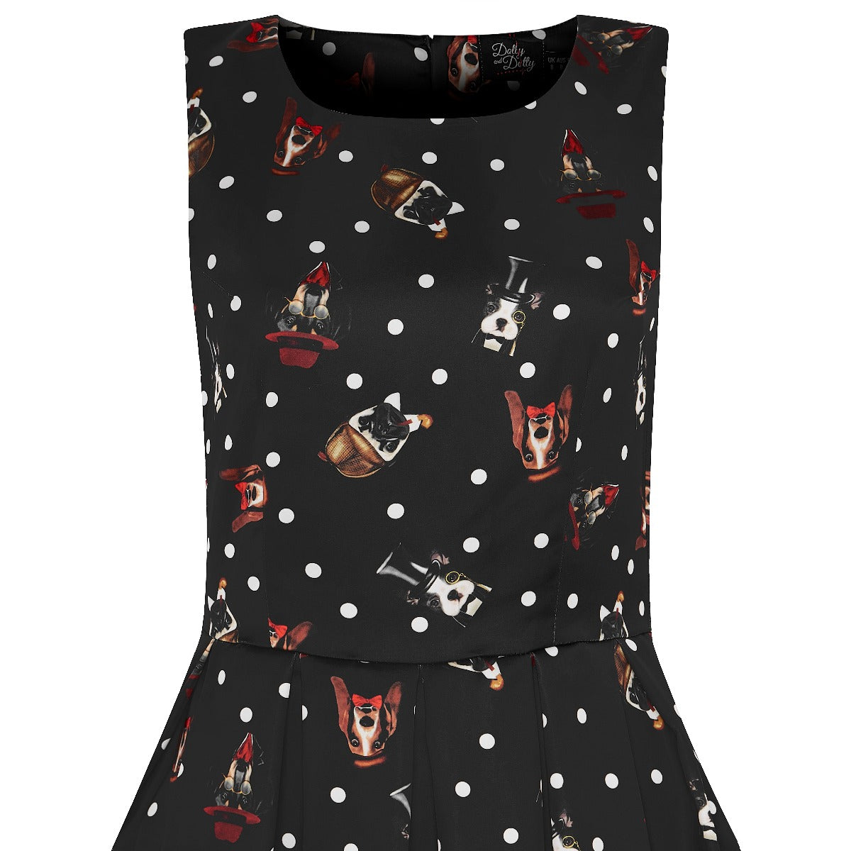 Annie Vintage Inspired Puppy Print Dress in Black