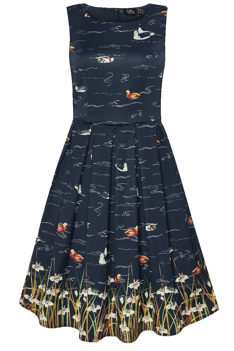 Annie Retro Inspired Navy & Duck Print Dress