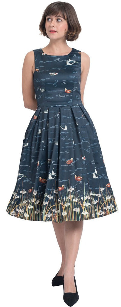 Annie Retro Inspired Navy & Duck Print Dress