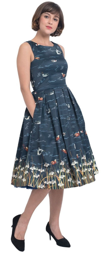 Annie Retro Inspired Navy & Duck Print Dress