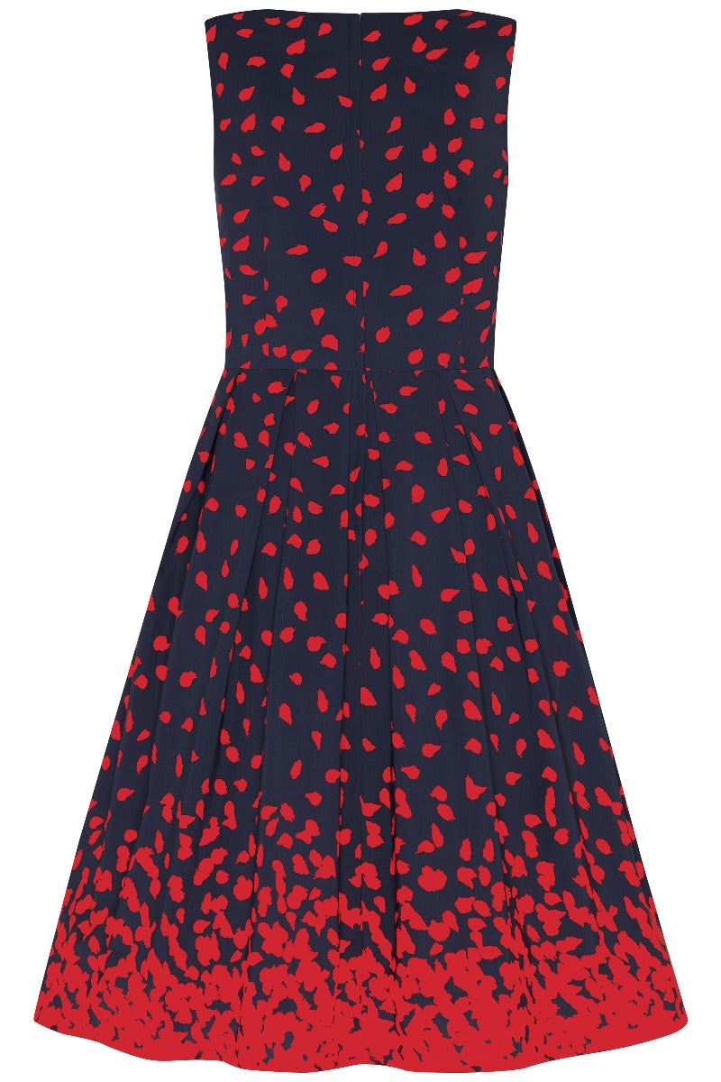 Retro Swing Dress in Navy with Raising Painted Red Dots