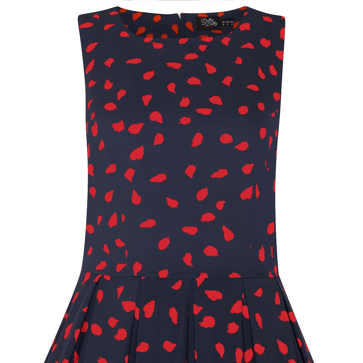 Retro Swing Dress in Navy with Raising Painted Red Dots