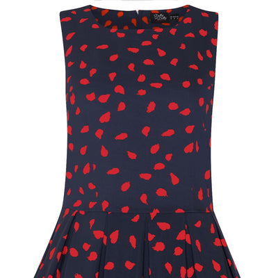 Retro Swing Dress in Navy with Raising Painted Red Dots