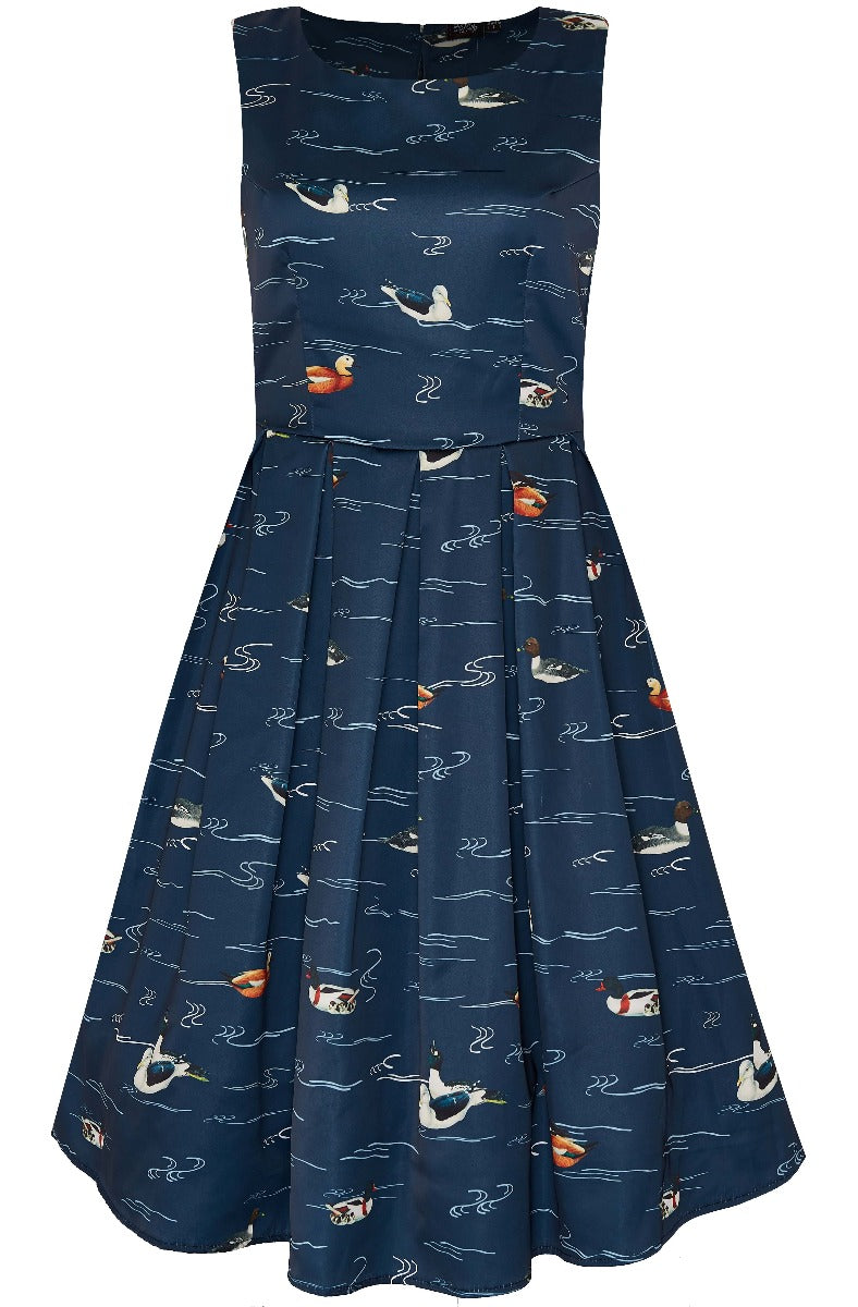 Annie 50s Inspired Womens Dress-Navy with Swimming Ducks