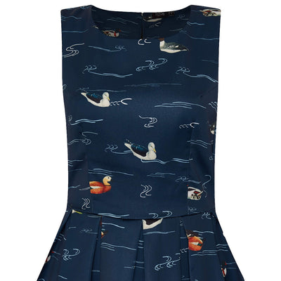Annie 50s Inspired Womens Dress-Navy with Swimming Ducks