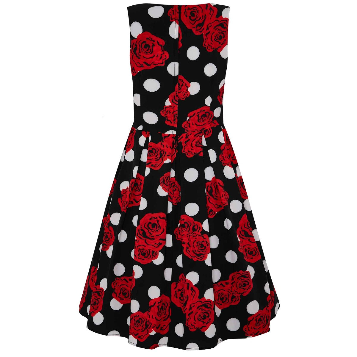 Retro Inspired Swing Tea Dress Black Polka Dots & Red Roses