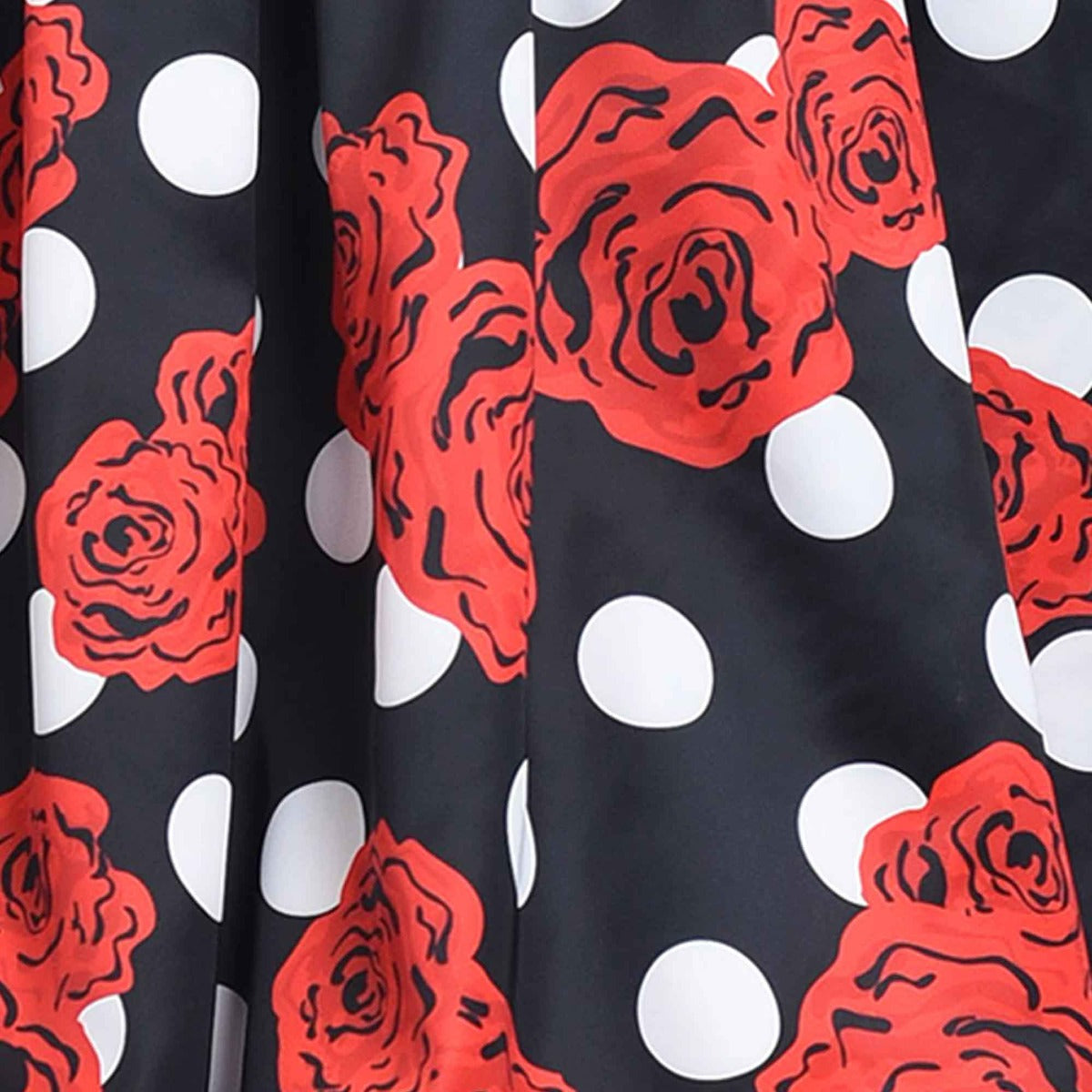 Retro Inspired Swing Tea Dress Black Polka Dots & Red Roses
