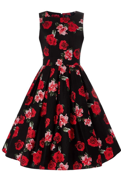 Annie Black and Red Roses Swing Dress