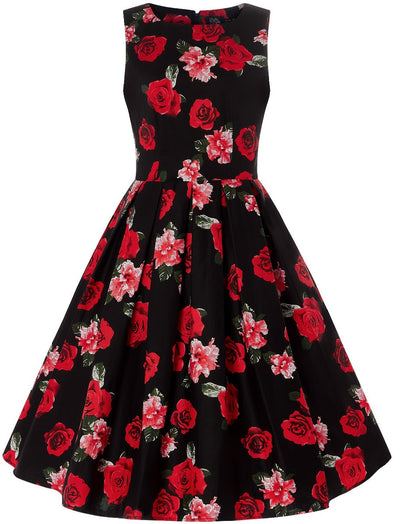 Annie Black and Red Roses Swing Dress