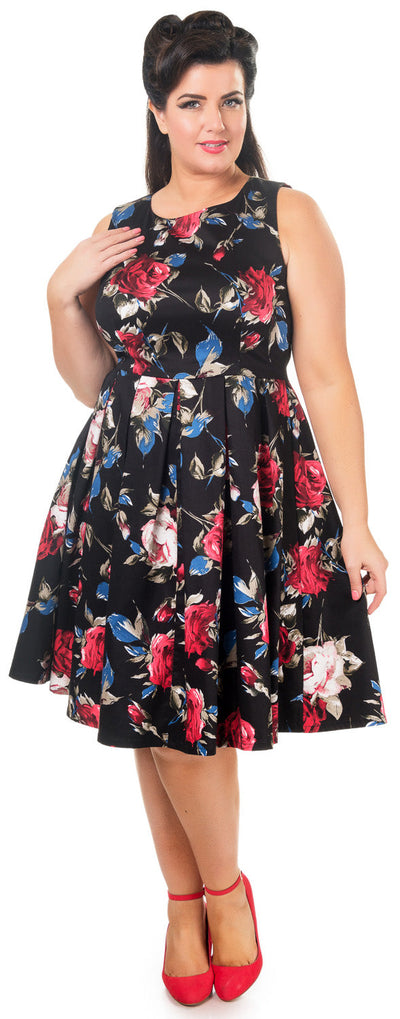Hyacinth 50s Style Swing Dress in Black-Blue-Red