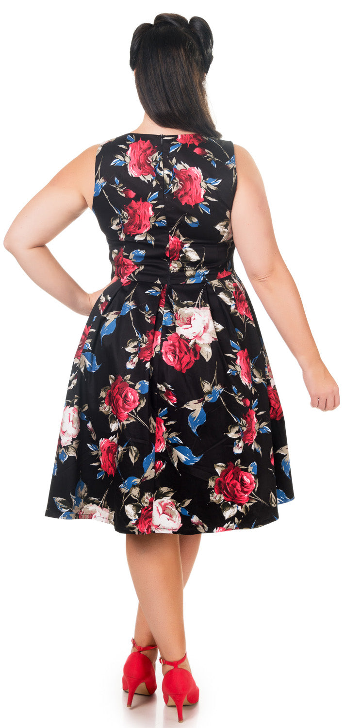 Hyacinth 50s Style Swing Dress in Black-Blue-Red
