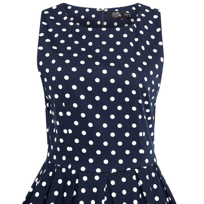 Annie Retro Polka Dot Dress in Navy Blue