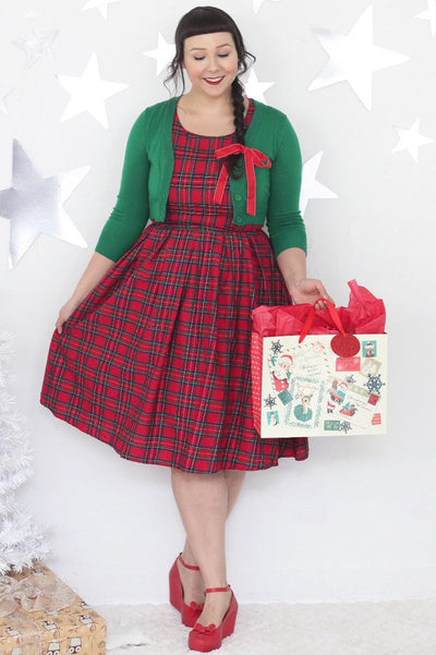 Annie Retro Check Swing Dress in Red Checks