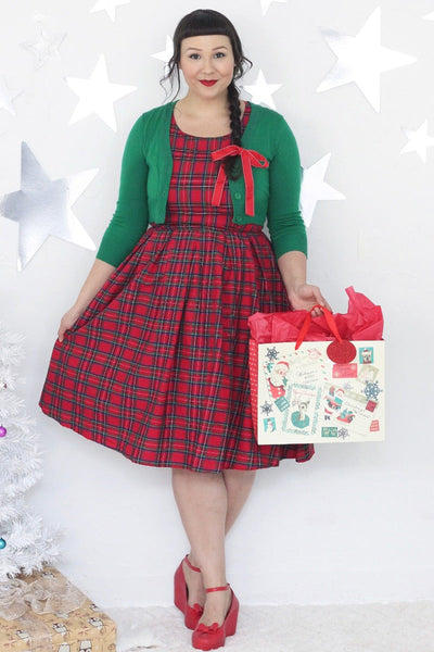 Annie Retro Check Swing Dress in Red Checks