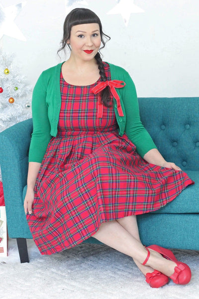 Annie Retro Check Swing Dress in Red Checks