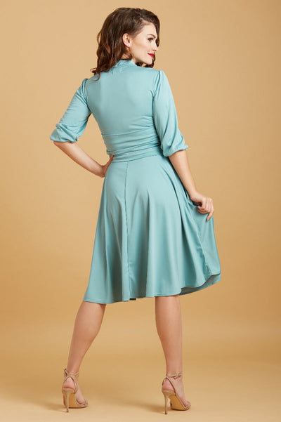 Sandra Vintage Inspired Stretchy Sage Green Bow Tie Dress
