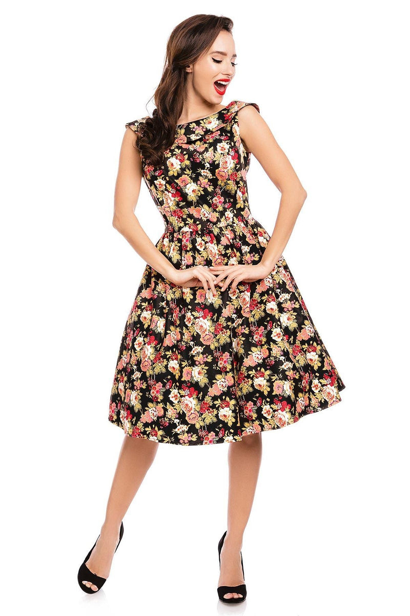 Sassy Floral Swing Vintage Dress in Black