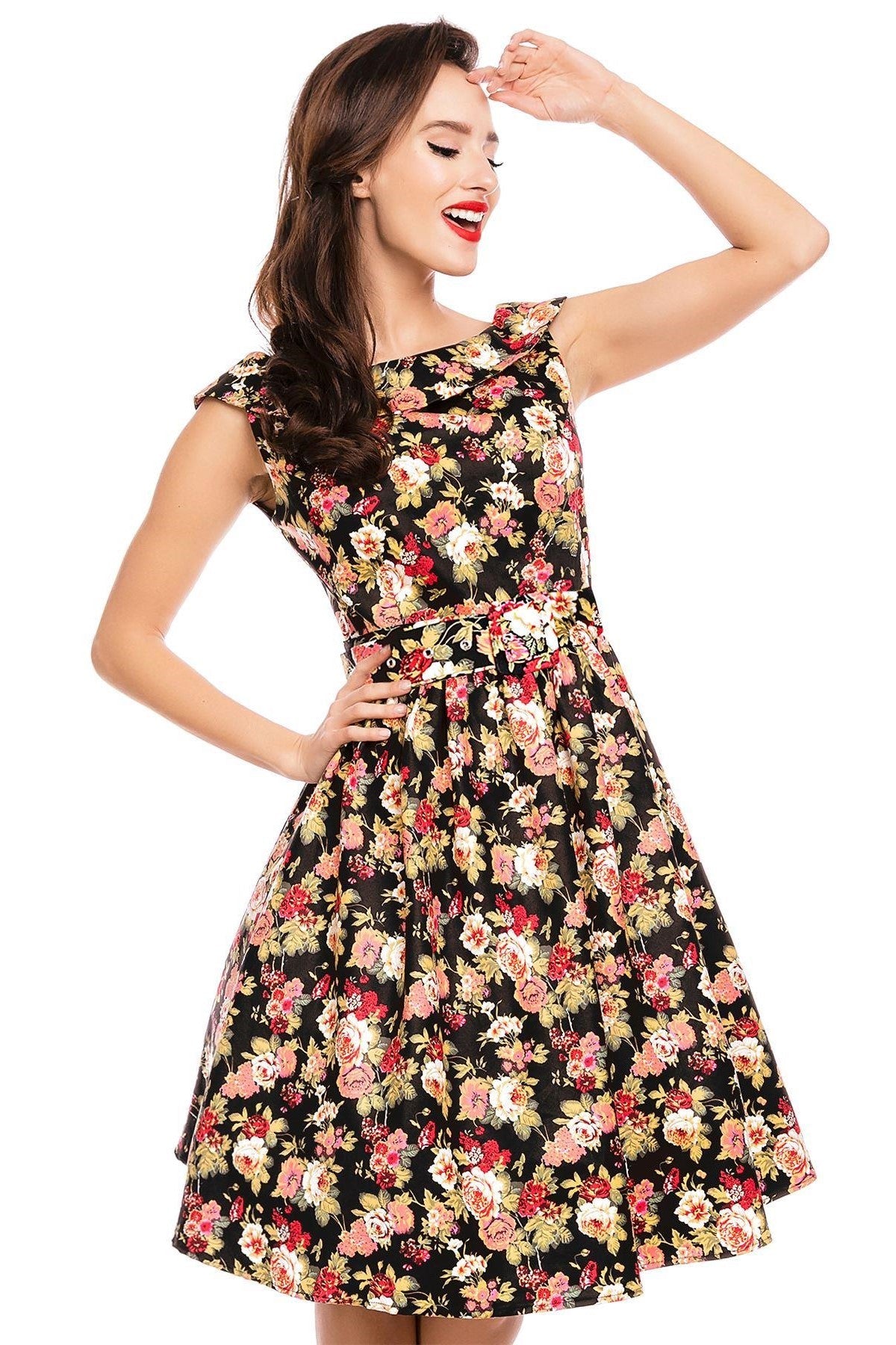 Sassy Floral Swing Vintage Dress in Black
