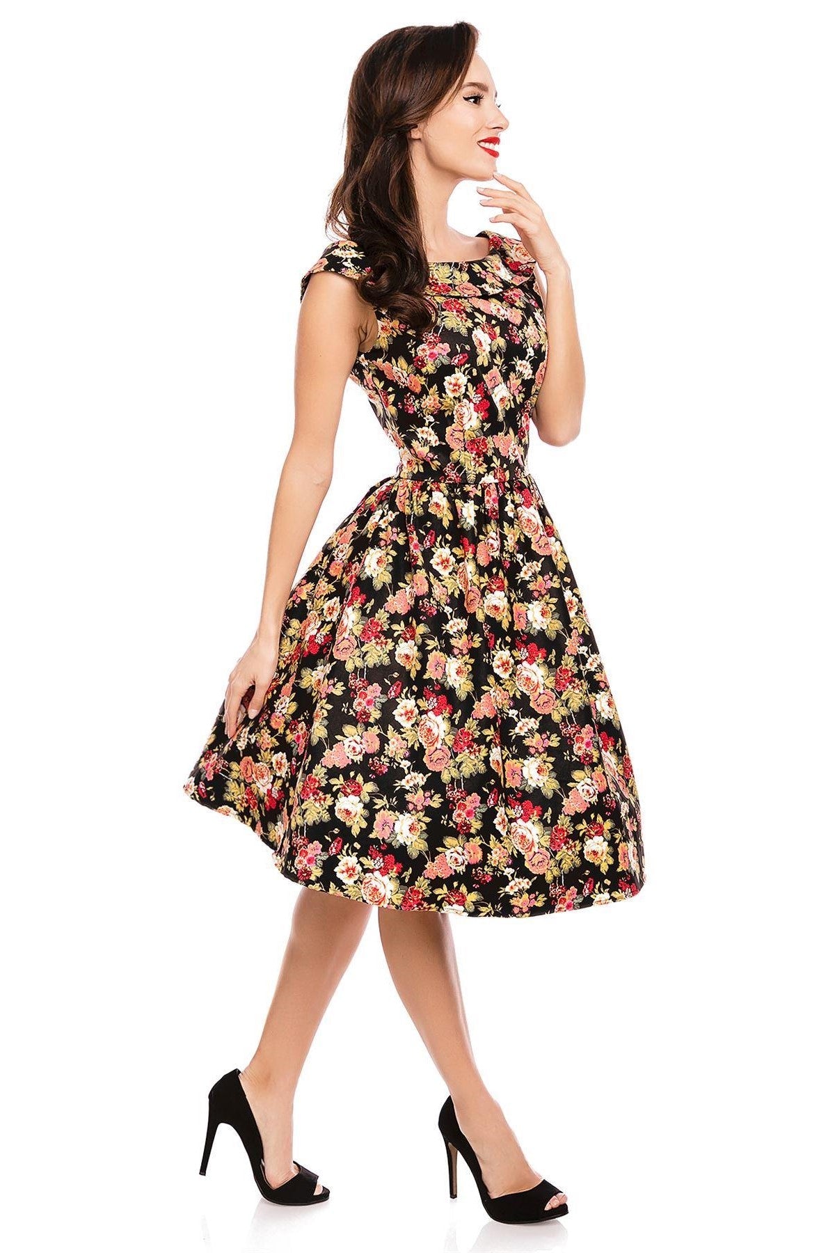 Sassy Floral Swing Vintage Dress in Black