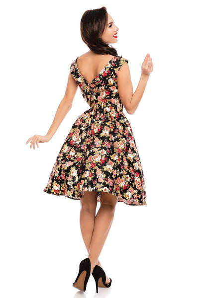 Sassy Floral Swing Vintage Dress in Black