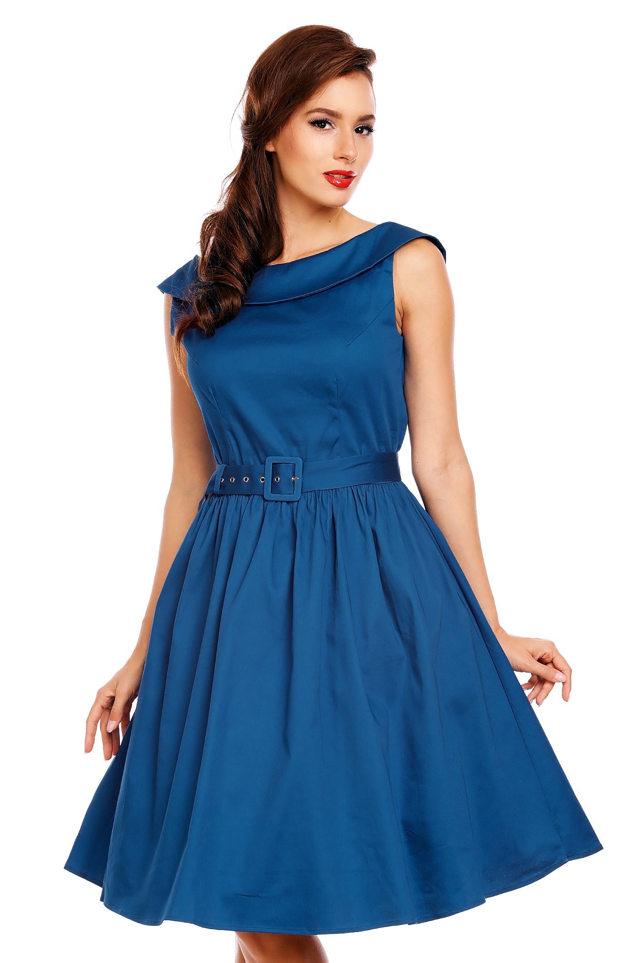 Sassy Swing Elegant Dress in Peacock Blue