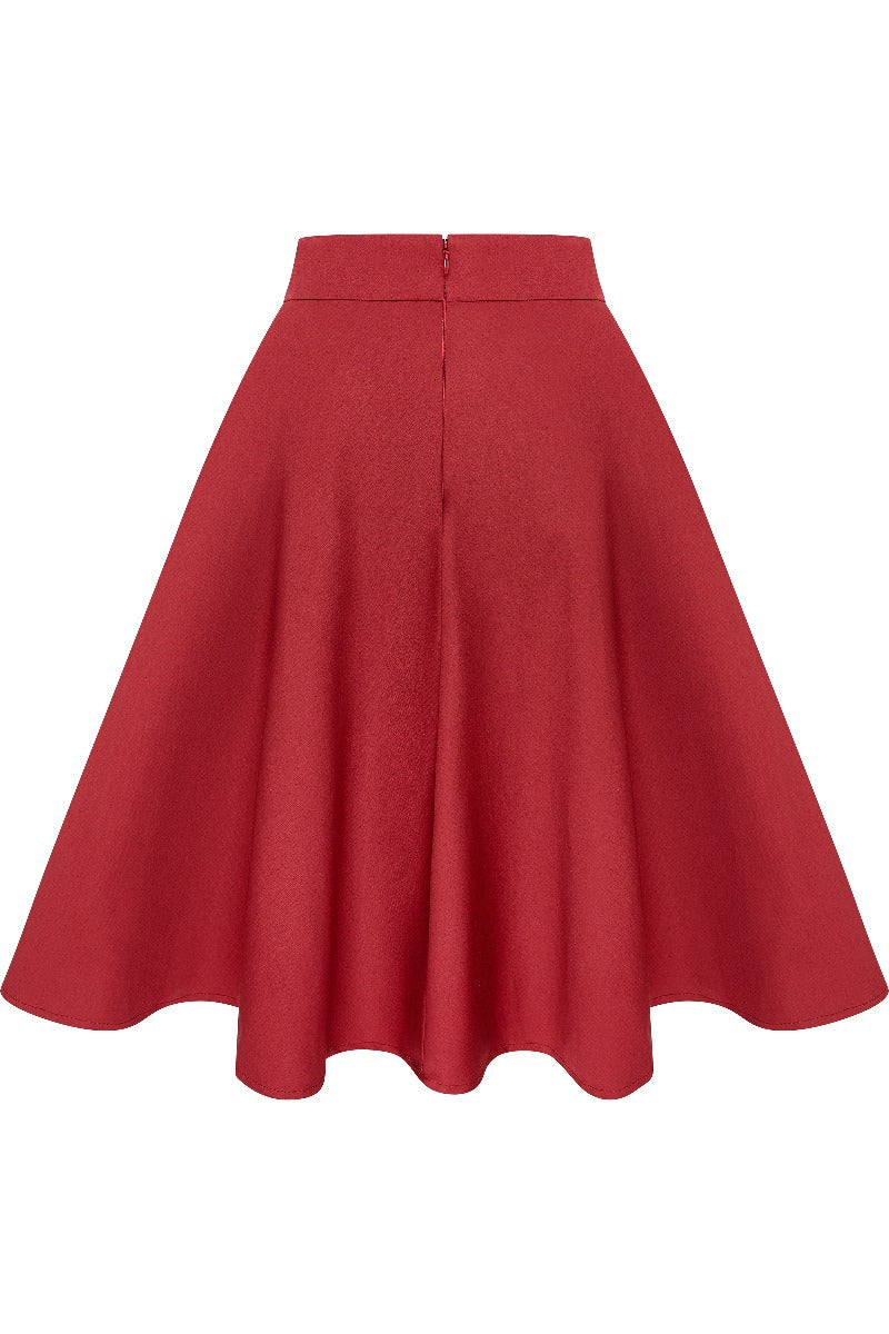 Shirley High Waist Full Circle Plain Skirt in Burgundy Red