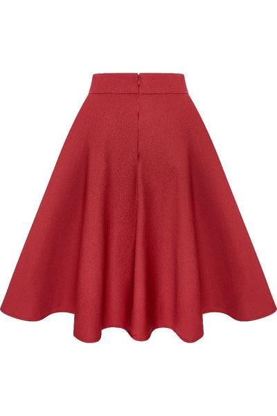 Shirley High Waist Full Circle Plain Skirt in Burgundy Red