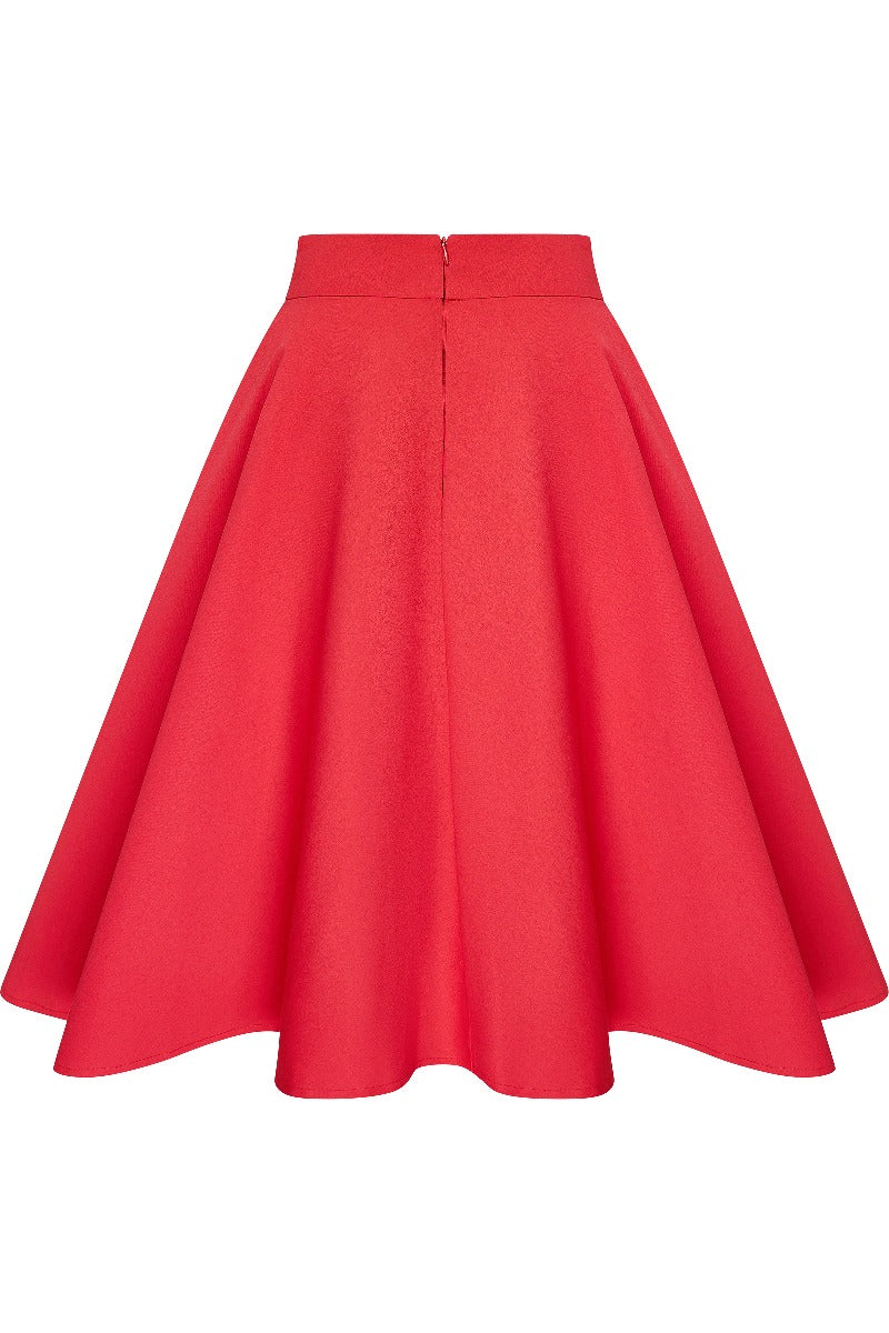 Shirley High Waist Full Circle Plain Skirt in Red