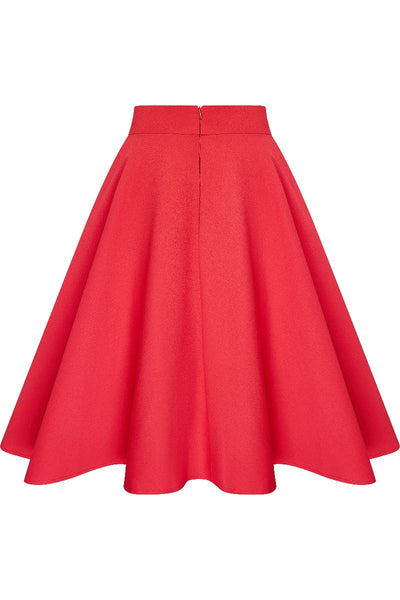 Shirley High Waist Full Circle Plain Skirt in Red
