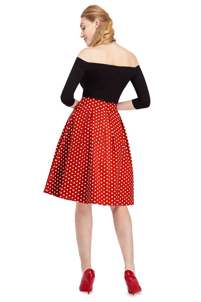 Rochelle High Waist Full Circle Polka Dot Skirt in Red