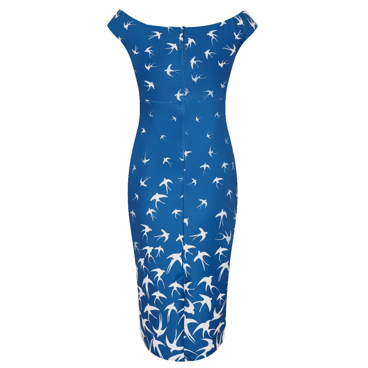 Isabella Off-the-shoulder Wiggle Dress Duck Blue & White Swallows