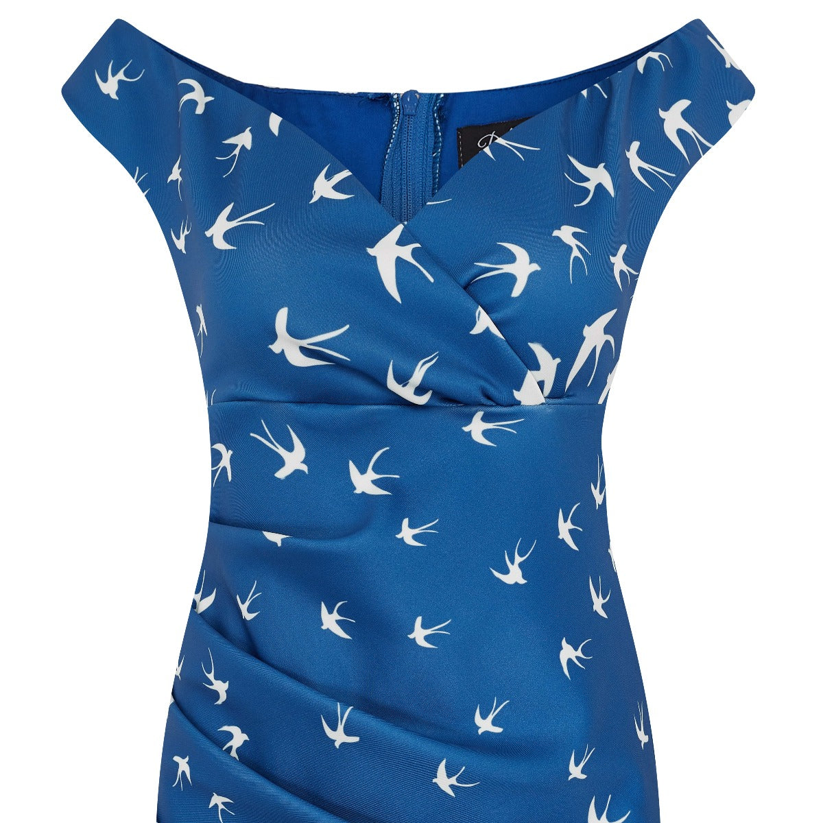 Isabella Off-the-shoulder Wiggle Dress Duck Blue & White Swallows