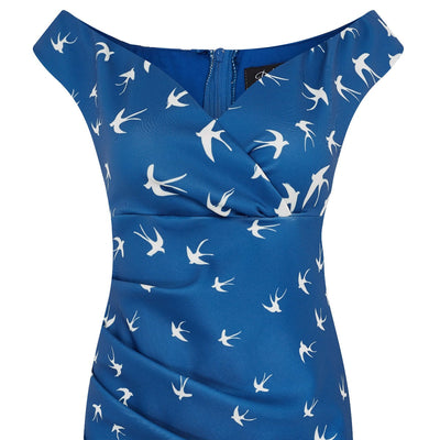 Isabella Off-the-shoulder Wiggle Dress Duck Blue & White Swallows
