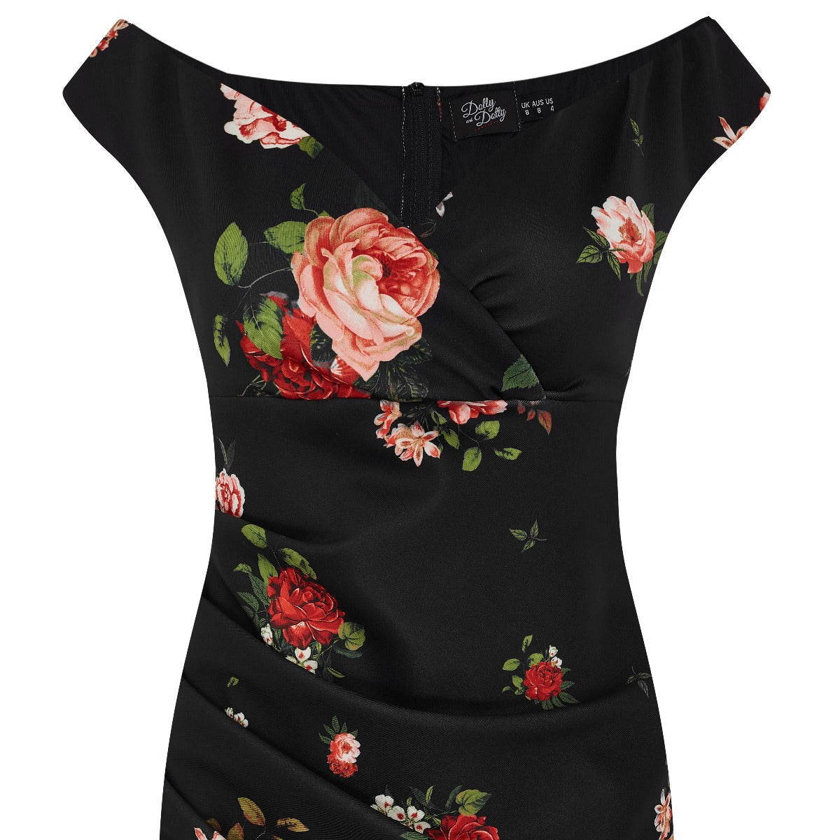 Isabella Step-In Tight Wiggle Dress - Black & Red, Pink Roses
