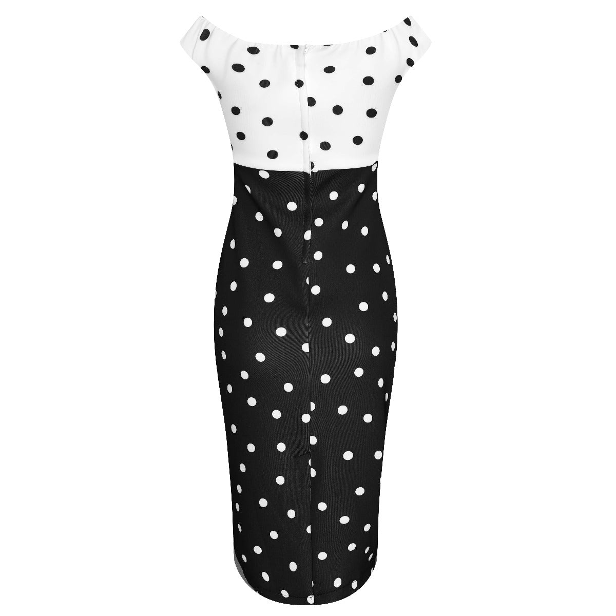 Isabella Off-the-shoulder Tight Dress White & Black Polka Dots