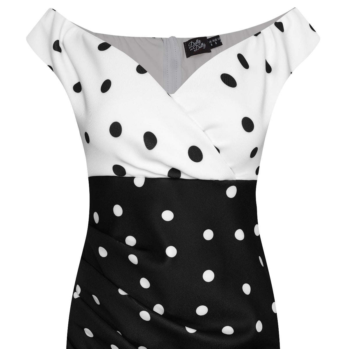 Isabella Off-the-shoulder Tight Dress White & Black Polka Dots