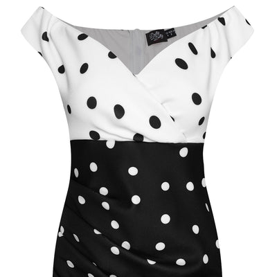 Isabella Off-the-shoulder Tight Dress White & Black Polka Dots