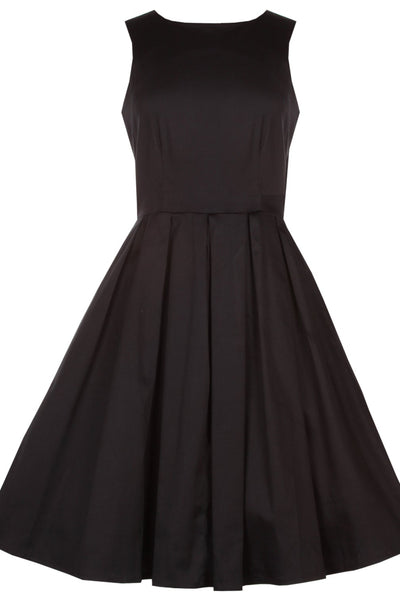 Stylish 50's Retro Swing Dress With Pockets in Plain Black