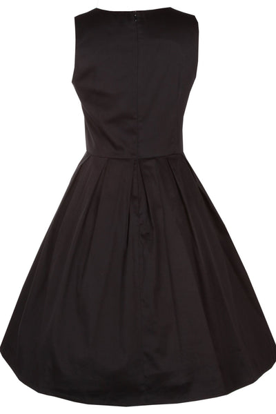 Stylish 50's Retro Swing Dress With Pockets in Plain Black