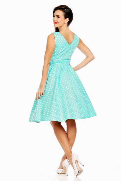 May Stylish V-neck Vintage Inspired Polka Swing Dress in Aqua