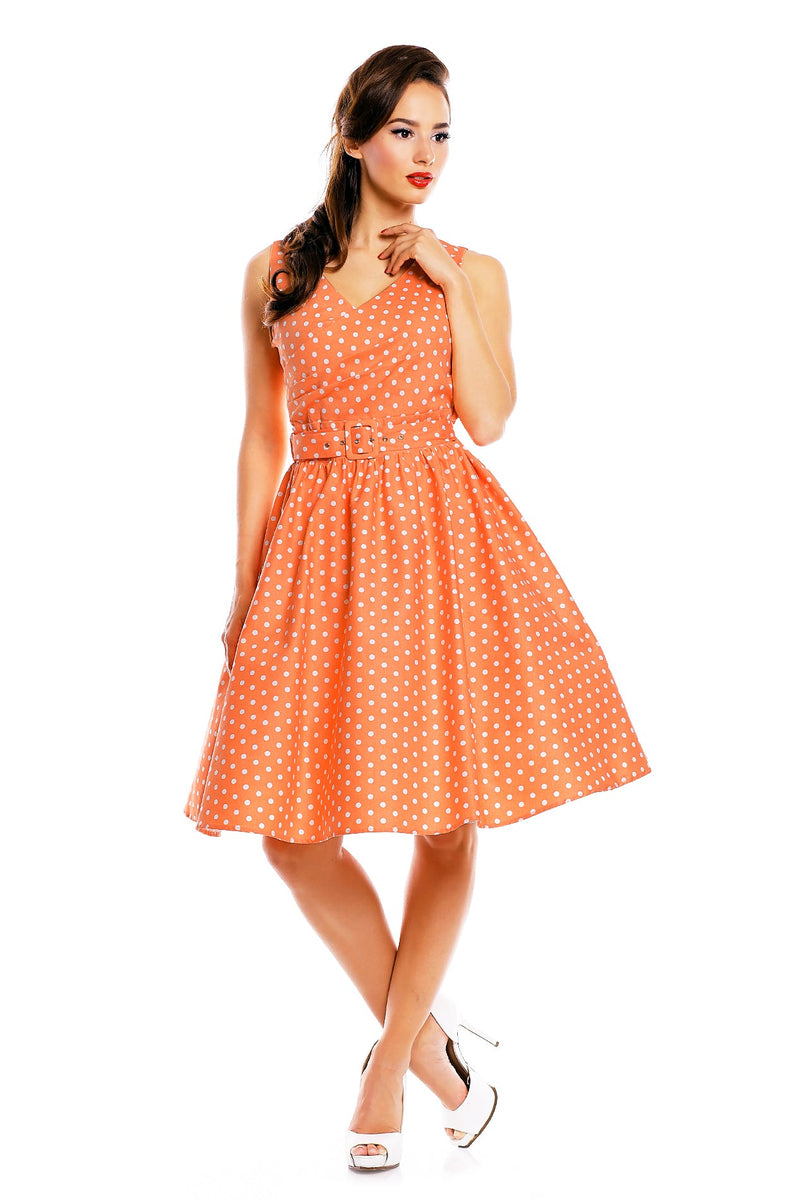 Stylish V-neck Vintage Inspired Swing Dress in Peach
