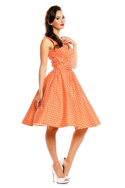 Stylish V-neck Vintage Inspired Swing Dress in Peach