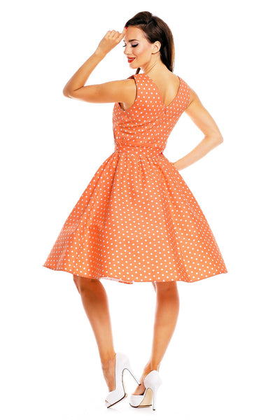 Stylish V-neck Vintage Inspired Swing Dress in Peach